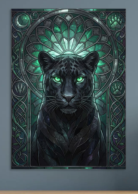 Black Panther in Stained Glass — metal poster wall art by Lineer